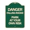 Signmission Danger Falling Rocks! Park Your Own Risk Heavy-Gauge Aluminum Sign, 24" H, G-1824-24197 A-DES-G-1824-24197 - alternate 1